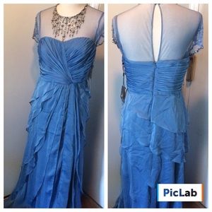 Adrianna Papell Light Blue Maxi Dress with Beaded Neckline